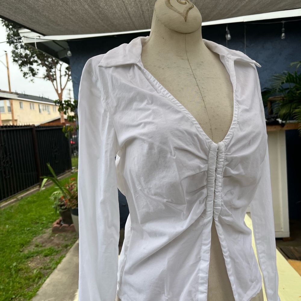 White Long Sleeve Ruched Top
